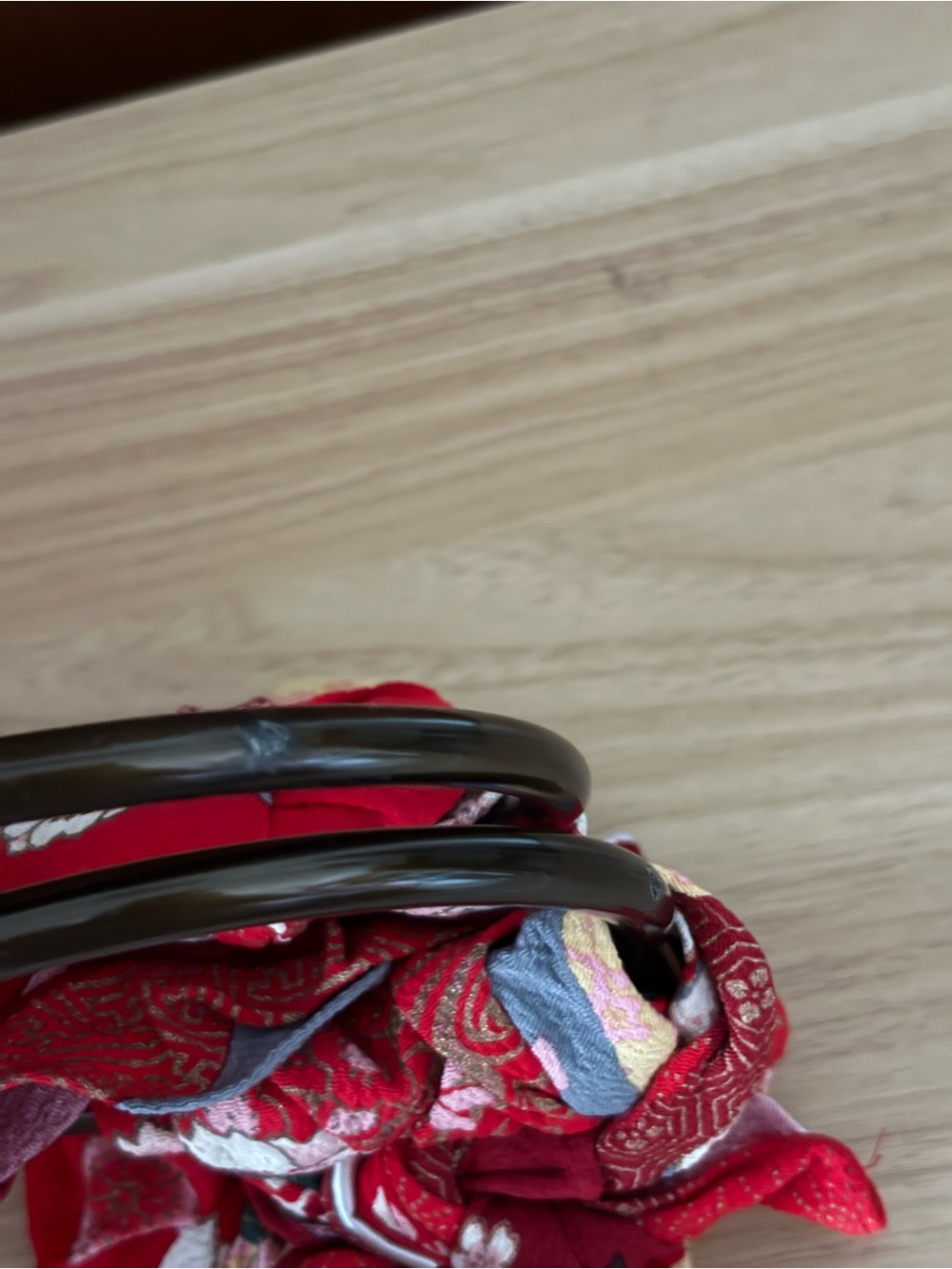 Red Small FUROSHIKI Bag with Brown Plastic Rings from Japan - Picture 8 of 9